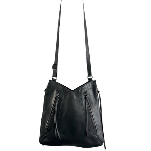Joe’s Jeans Skyler Moto Black Leather Crossbody Bag Asymmetrical Zips